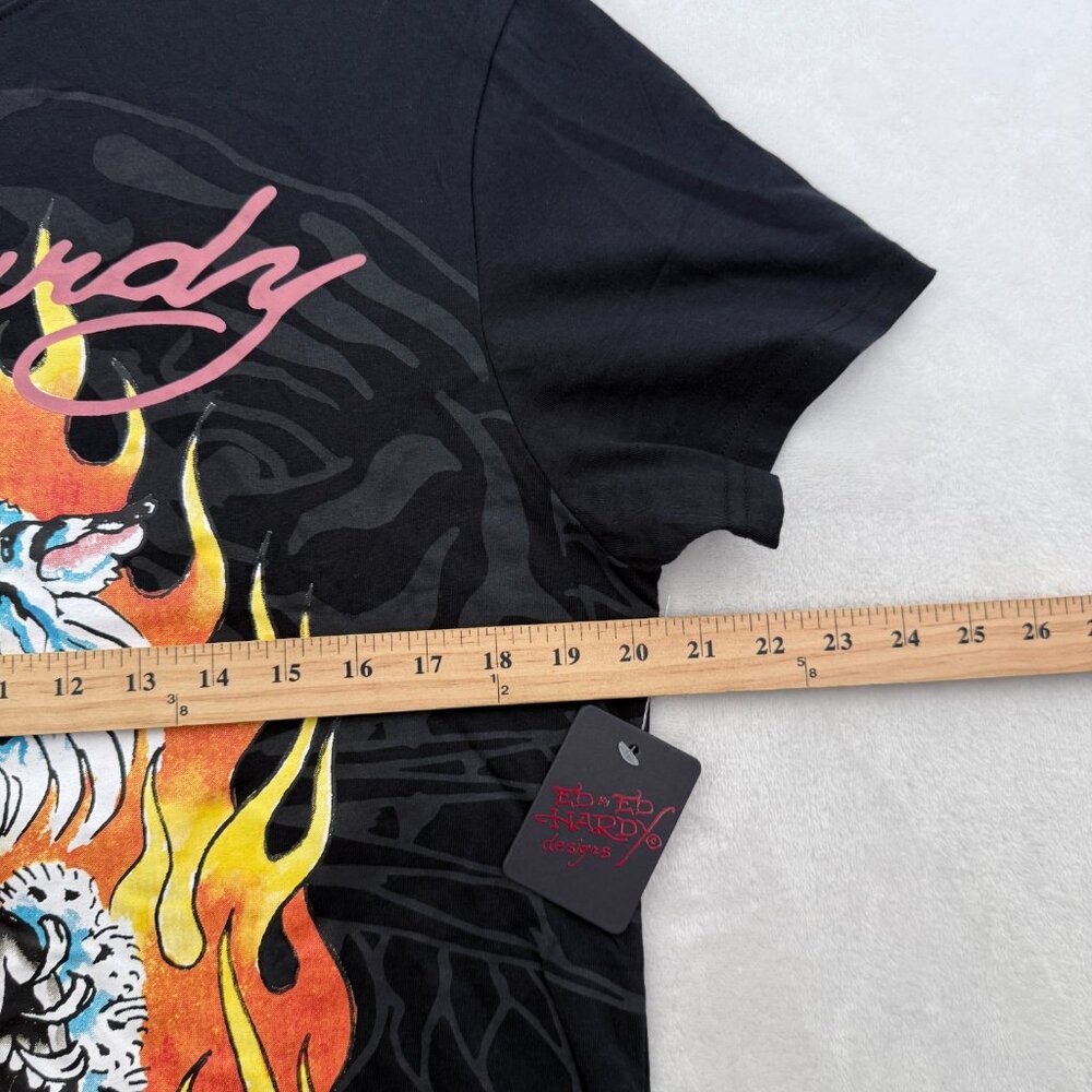 Ed Hardy T Shirt Mens M Black Flame Tiger Eye Ball Tattoo Y2K - Picture 4 of 6